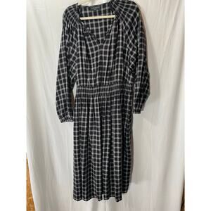 Lane Bryant Black & White Plaid Prairie Smocked Waist Midi Dress 18
